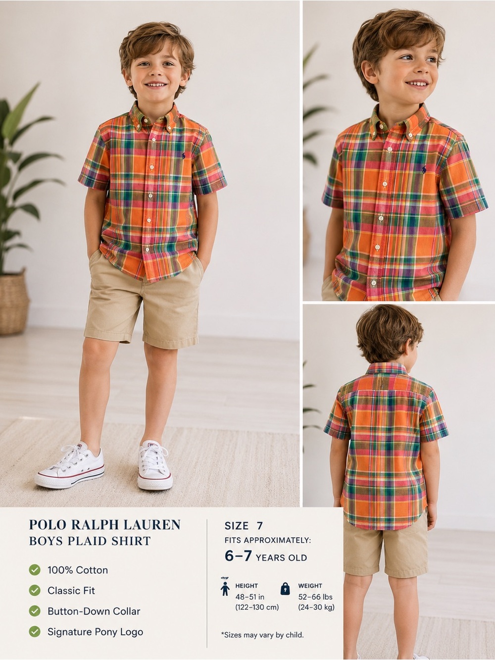 Polo Ralph Lauren Boys Plaid Button-Down Shirt – Size 7